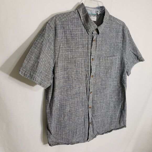 Five Four Mens Shirt Large Plaid Navy Blue White Short Sleeve Button Up Pocket - Picture 4 of 9